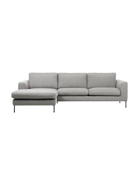 Canapé d'angle 3 places avec pieds en métal Cucita, Tissu gris clair, larg. 262 x prof. 163 cm, méridienne à gauche