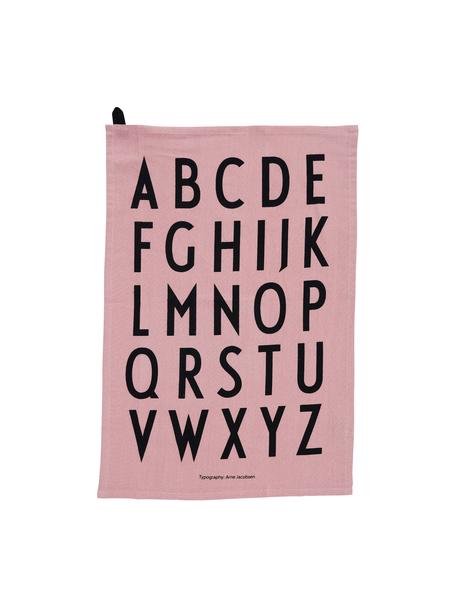 Bavlněná utěrka s designovými písmeny Classic, 2 ks, Bavlna, Růžová, černá, Š 40 cm, D 60 cm
