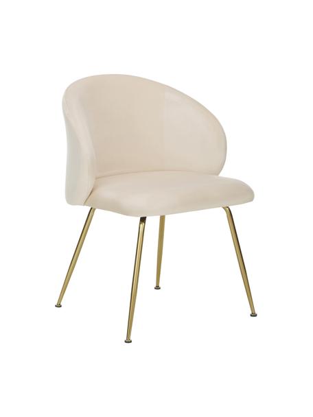 Fluwelen stoelen Luisa in crèmewit, 2 stuks, Bekleding: fluweel (100% polyester) , Poten: gepoedercoat metaal, Fluweel crèmewit, goudkleurig, B 59 x D 59 cm