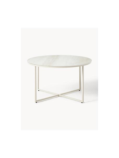 Tavolino rotondo da salotto con piano in vetro effetto marmo Antigua, Struttura: acciaio verniciato a polv, Effetto travertino, beige, Ø 80 cm
