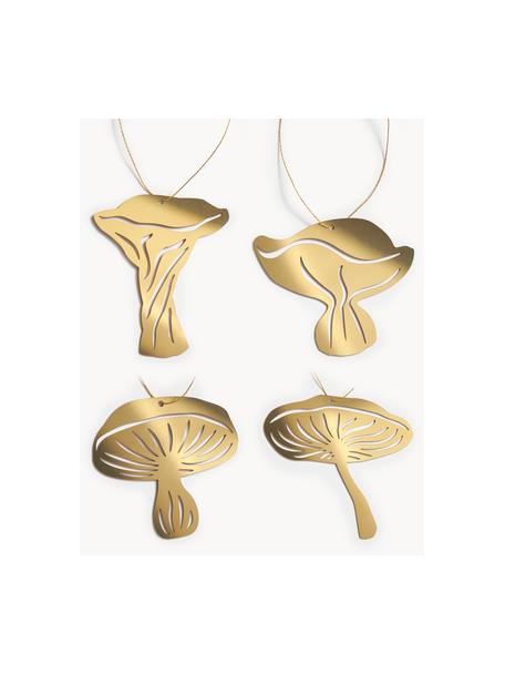 Set di 4 addobbi albero di Natale Fungi, Acciaio inossidabile, ottonato, Dorato, Larg. 4 x Alt. 5 cm