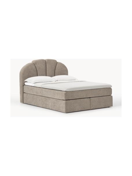 Boxspringbett Romia, Bezug: 100 % Polyester Der strap, Matratze: 7-Zonen-Taschenfederkern, Füße: Massives Birkenholz Diese, Webstoff Greige, B 160 x L 200 cm, Härtegrad H3