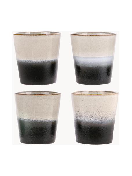 Tasses XS artisanales 70's, 4 pièces, Grès cérame, Tons beiges et noirs, Ø 8 x haut. 8 cm, 200 ml