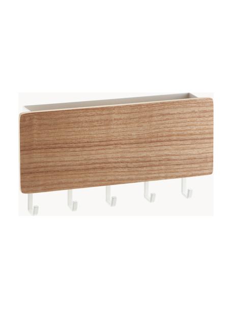 Perchero de pared con parte trasera magnética Rin, Estructura: acero con pintura en polv, Barra: madera, Blanco, madera clara, An 18 x Al 10 cm