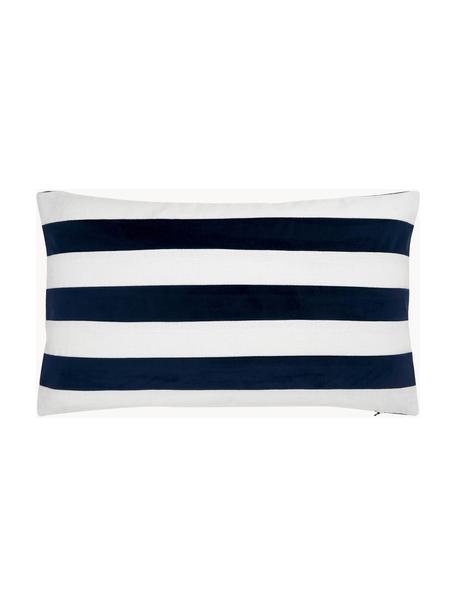 Kissenhülle Maui aus Samt-Leinen-Mix, Vorderseite: 100 % Leinen, Dunkelblau, Weiß, B 30 x L 50 cm