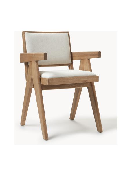 Sedia con braccioli con imbottitura Sissi, Rivestimento: 100% poliestere Con 10.00, Struttura: legno di quercia massicci, Seduta: multistrato di eucalipto, Tessuto bianco crema, legno di quercia chiaro, Larg. 58 x Prof. 52 cm