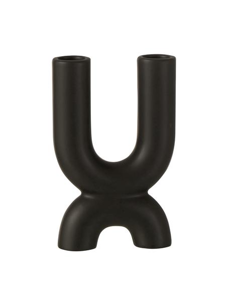 Bougeoir céramique noir Double, Céramique, Noir, larg. 11 x haut. 18 cm