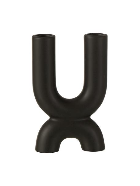 Bougeoir en céramique Double, Céramique, Noir, larg. 11 x haut. 18 cm