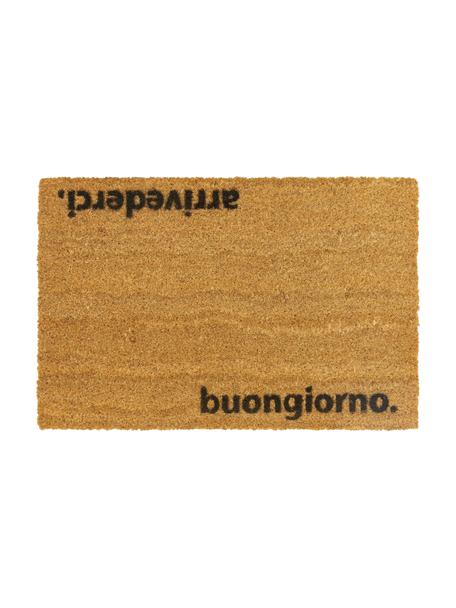 Felpudo Arrivederci, Parte superior: fibras de coco, Reverso: PVC, Marrón, negro, An 40 x L 60 cm