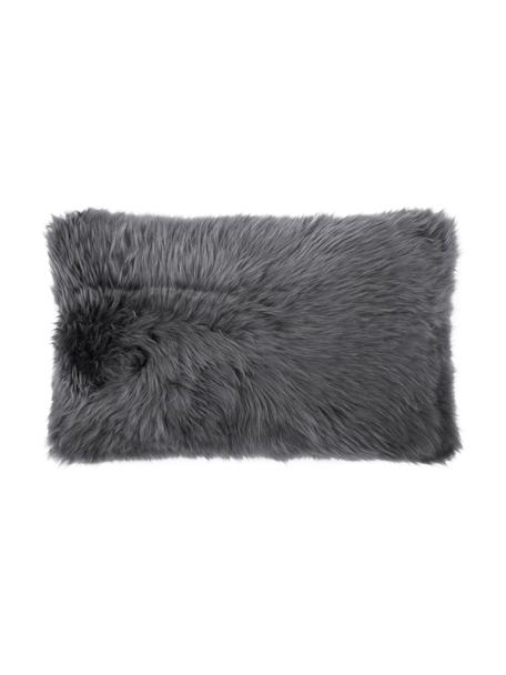 Povlak na polštář z ovčí kůže Oslo, hladký, Přední strana: tmavě šedá Zadní strana: tmavě šedá, Š 30 cm, D 50 cm