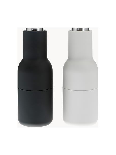 Salero y pimentero de diseño Bottle Grinder, 2 uds., Estructura: plástico, Grinder: cerámica, Gris antracita, gris claro, plateado, Ø 8 x Al 21 cm