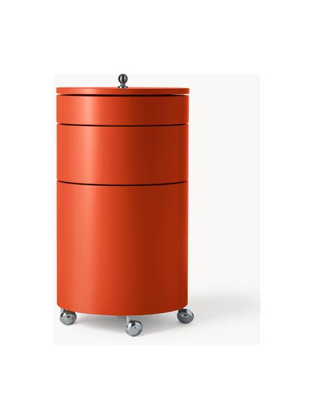 Runder Rollcontainer Barboy, Design Verner Panton, Korpus: Holz, lackiert, Griff: Metall, verchromt, Rollen: Kunststoff, Orange, matt, Ø 38 x H 73 cm