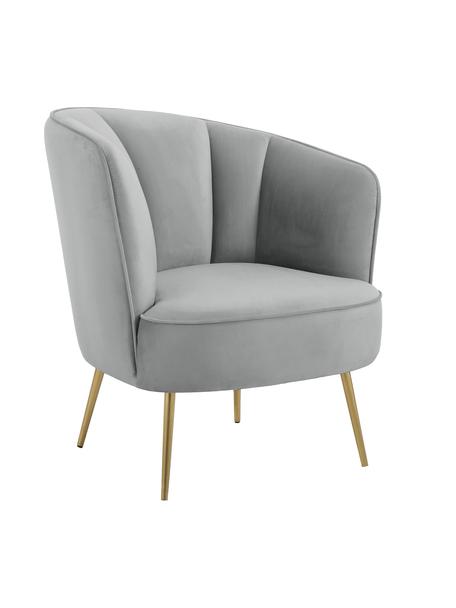 Fluwelen fauteuil Louise in lichtgrijs, Bekleding: fluweel (polyester), Poten: gecoat metaal, Fluweel grijs, B 76 x D 75 cm