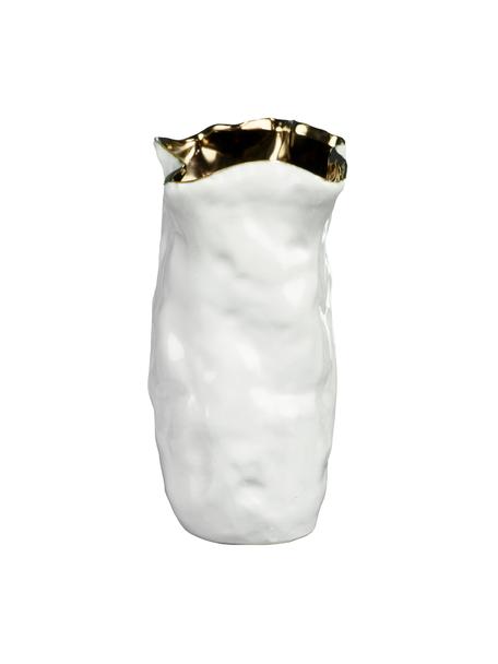 Vase Dimple mit Gold-Dekor, Keramik, glasiert, Weiß, Goldfarben, Ø 20 x H 33 cm