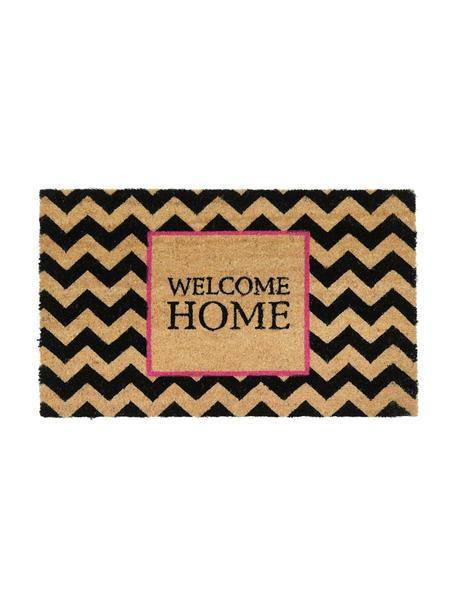 Deurmat Welcome Home, Bovenzijde: kokosvezels, Onderzijde: vinyl, Beige, zwart, roze, B 45 x L 75 cm