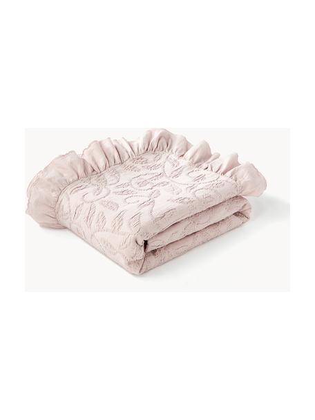 Manta de algodón estampado con volantes Clara, 99 % algodón, 1% elastano, Rosa oscuro, An 180 x L 250 cm