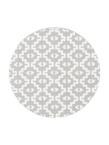 Tapis rond gris avec structure en relief tissé main Idris, 100 % coton, Gris, Ø 120 cm (taille S)