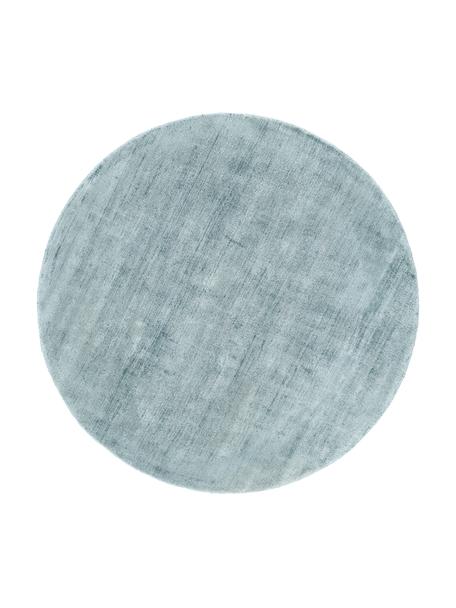 Alfombra redonda artesanal de viscosa Jane, Parte superior: 100% viscosa, Reverso: 100% algodón, Azul hielo, Ø 120 cm (Tamaño S)