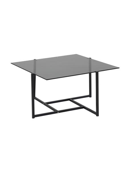 Metalen salontafel Hybrid met glazen tafelblad, Tafelblad: hard glas, Frame: gecoat metaal, Grijs, zwart, 80 x 80 cm