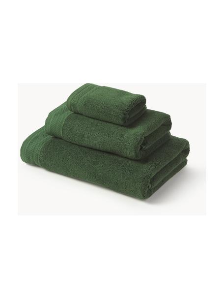 Komplet ręczników z bawełny organicznej Premium, różne rozmiary, Ciemny zielony, 3 elem. (ręcznik dla gości, ręcznik do rąk i ręcznik pod prysznic)