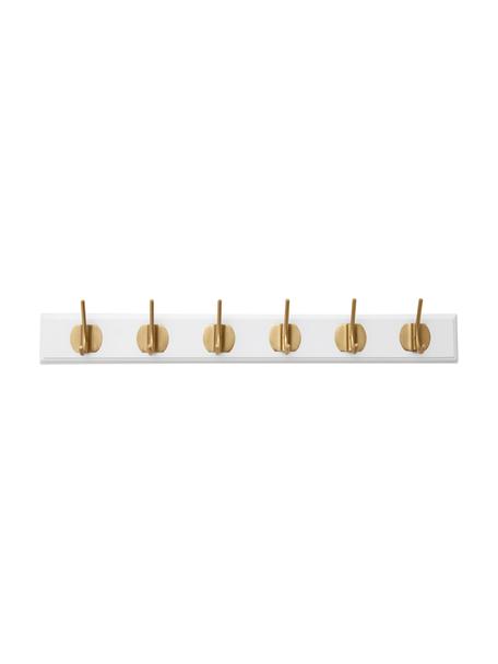 Vešiak z dreva so 6 háčikmi Edgy, Kov, MDF-doska strednej hustoty, Biela, odtiene zlatej, Š 60 x V 7 cm