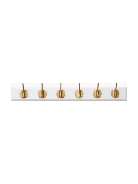 Garderobenleiste Edgy aus Holz mit 6 Haken, Metall, Mitteldichte Holzfaserplatte (MDF), Weiß, Goldfarben, B 60 cm
