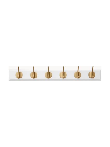 Wandkapstok Edgy van hout met 6 haken, Metaal, MDF, Wit, goudkleurig, B 60 cm