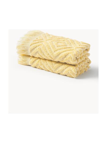 Asciugamano in varie misure con motivo alto-basso Jacqui, Giallo chiaro, Asciugamano per ospiti XS, Larg. 30 x Lung. 50 cm, 2 pz