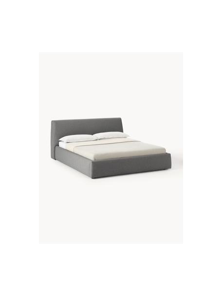 Letto imbottito con contenitore Cloud, Rivestimento: tessuto finemente struttu, Piedini: legno laccato Questo prod, Tessuto antracite, Larg. 140 x Lung. 200 cm