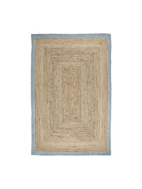 Ručně tkaný koberec z juty s práškově modrým okrajem Shanta, 100 % juta, Béžová, odstíny modré, Š 200 cm, D 300 cm (velikost L)