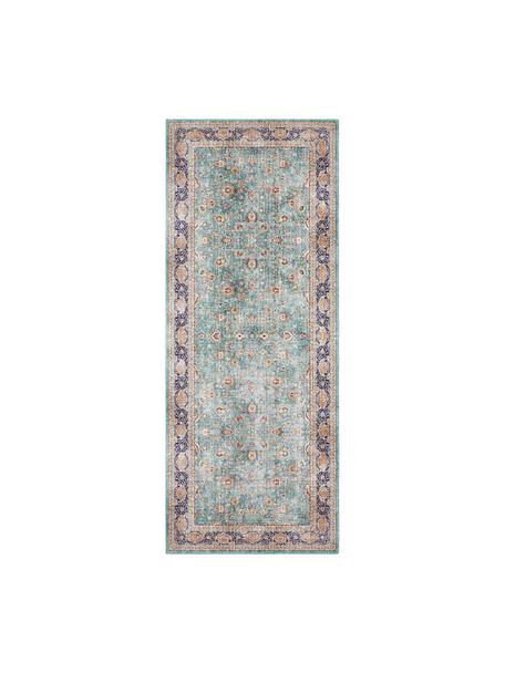 Loper Keshan Maschad in oosterse stijl, 100% polyester, Turquoise, meerkleurig, B 80 x L 200 cm