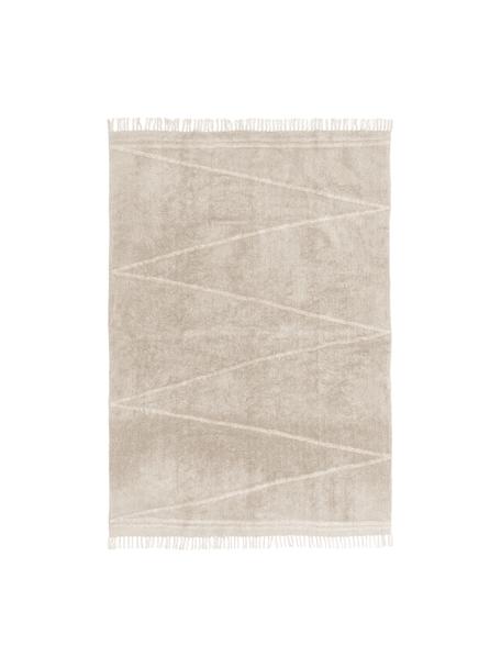 Handgetufteter Baumwollteppich Asisa mit Zickzack-Muster und Fransen, Beige,Weiß, B 80 x L 150 cm (Größe XS)