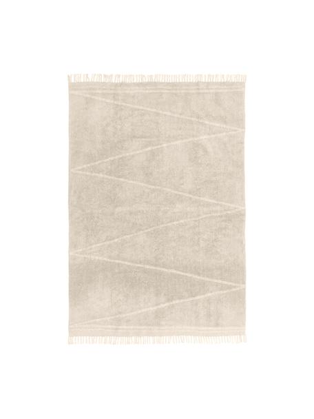 Ručně tkaný bavlněný koberec s klikatým vzorem a třásněmi Asisa, Béžová, bílá, Š 80 cm, D 150 cm (velikost XS)
