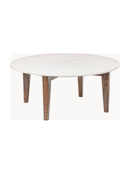Runder Couchtisch Sylvester mit Marmorplatte, Tischplatte: Marmor, Beine: Mangoholz, Weiß, marmoriert, Mangoholz, Ø 75 cm