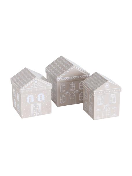Geschenkdozenset Villana, 3-delig, Papier, Beige, wit, Set met verschillende formaten