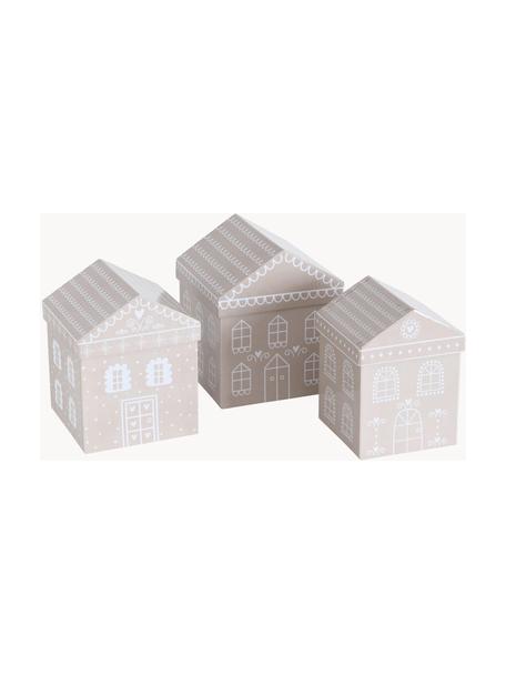 Set de cajas regalo Villana, 3 uds., Papel, Beige, blanco, Set de diferentes tamaños