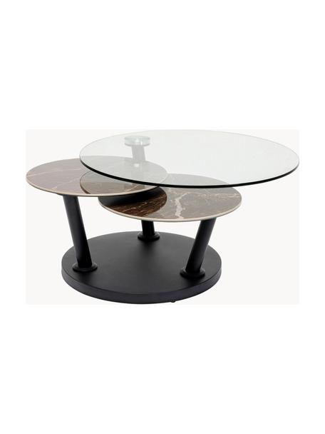 Mesa de centro Avignon, Tablero: vidrio, cerámica, Negro, transparente, aspecto mármol, Ø 80 x Al 45 cm