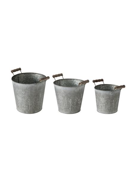 Set de maceteros pequeños Silene, 3 uds., Asa: madera, Zinc, Set de diferentes tamaños