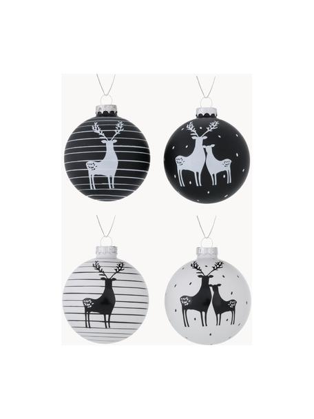 Boule de Noël Blacky, 4 élém., Noir, blanc, Ø 8 cm