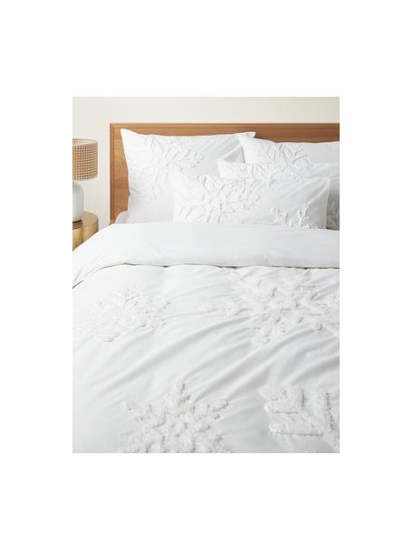 Housse de couette en percale de coton avec flocons de neige tuftés Vidal, Blanc, larg. 240 x long. 220 cm
