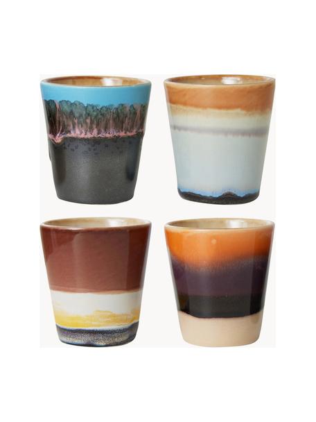 Handbeschilderde keramische espressokopjes 70's met reactief glazuur, set van 4, Keramiek, Meerkleurig, Ø 6 x H 6 cm, 80 ml