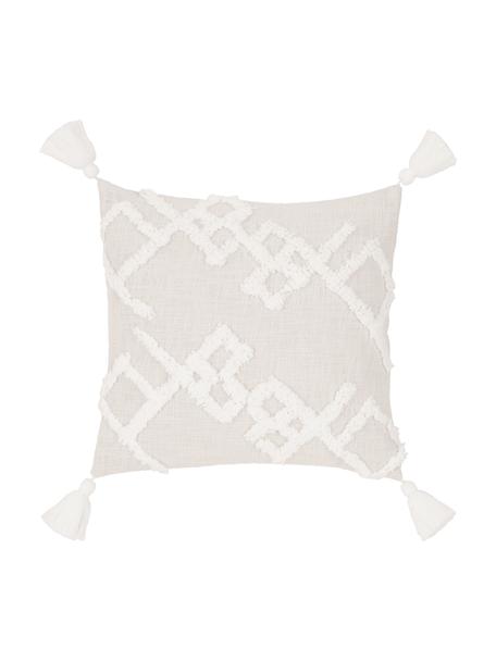 Funda de cojín texturizada Tikki, 100% algodón, Beige, blanco, An 40 x L 40 cm