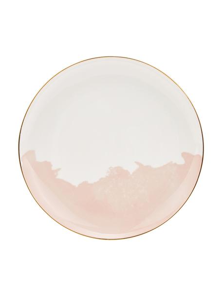 Piattino da dessert in porcellana con motivo astratto e bordo dorato Rosie 2 pz, Porcellana, Bianco, rosa, Ø 21 x Alt. 2 cm