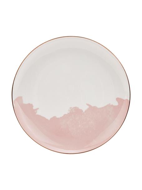 Porcelánový dezertní talíř s abstraktním vzorem a se zlatým okrajem Rosie, 2 ks, Porcelán, Bílá, růžová, Ø 21 cm, V 2 cm