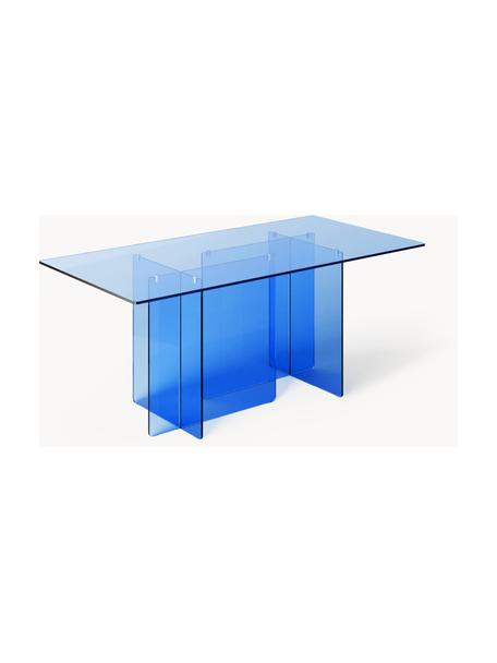 Table de salle à manger en verre Anouk, 180 x 90 cm, Verre, Bleu, larg. 180 x haut. 90 cm