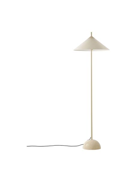 Vloerlamp Vica in beige met marmeren voet, Lampenkap: linnen (100 % polyester), Lampvoet: gepoedercoat metaal, Beige, Ø 50 x H 160 cm