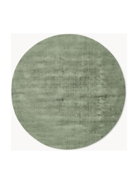 Tappeto rotondo in viscosa fatto a mano Jane, Retro: 100% cotone, Verde scuro, Ø 115 cm (taglia S)