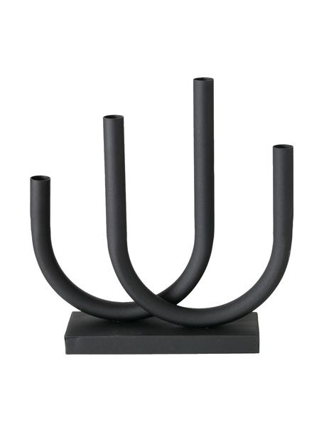 Świecznik z metalu Tonis, Metal malowany proszkowo, Czarny, S 33 x W 34 cm