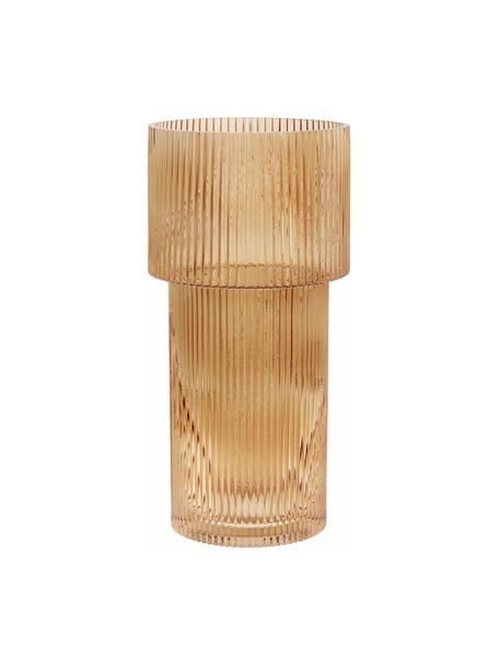 Glas-Vase Lija mit geriffelter Oberfläche in Bernsteinfarben, Glas, Bernsteinfarben, transparent, Ø 14 x H 30 cm