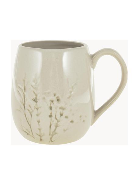 Tazza fatta a mano con motivo erbe Bea, Gres, Beige chiaro, Ø 10 x Alt. 11 cm, 400 ml